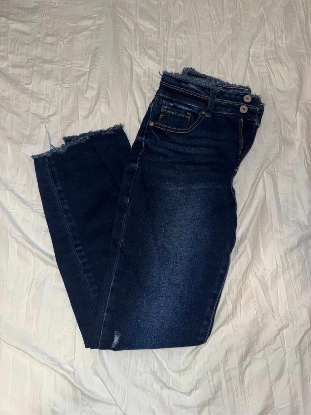 KanCan Dark Blue High-Rise Frayed Hem Jeans